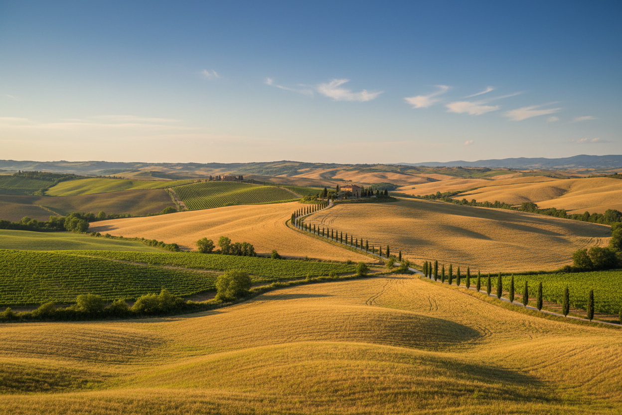 italian countryside rolling hills of tuscany, relaxing and calming photo